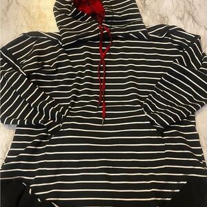 Maurices Black and White Striped Hoodie with Red Accents